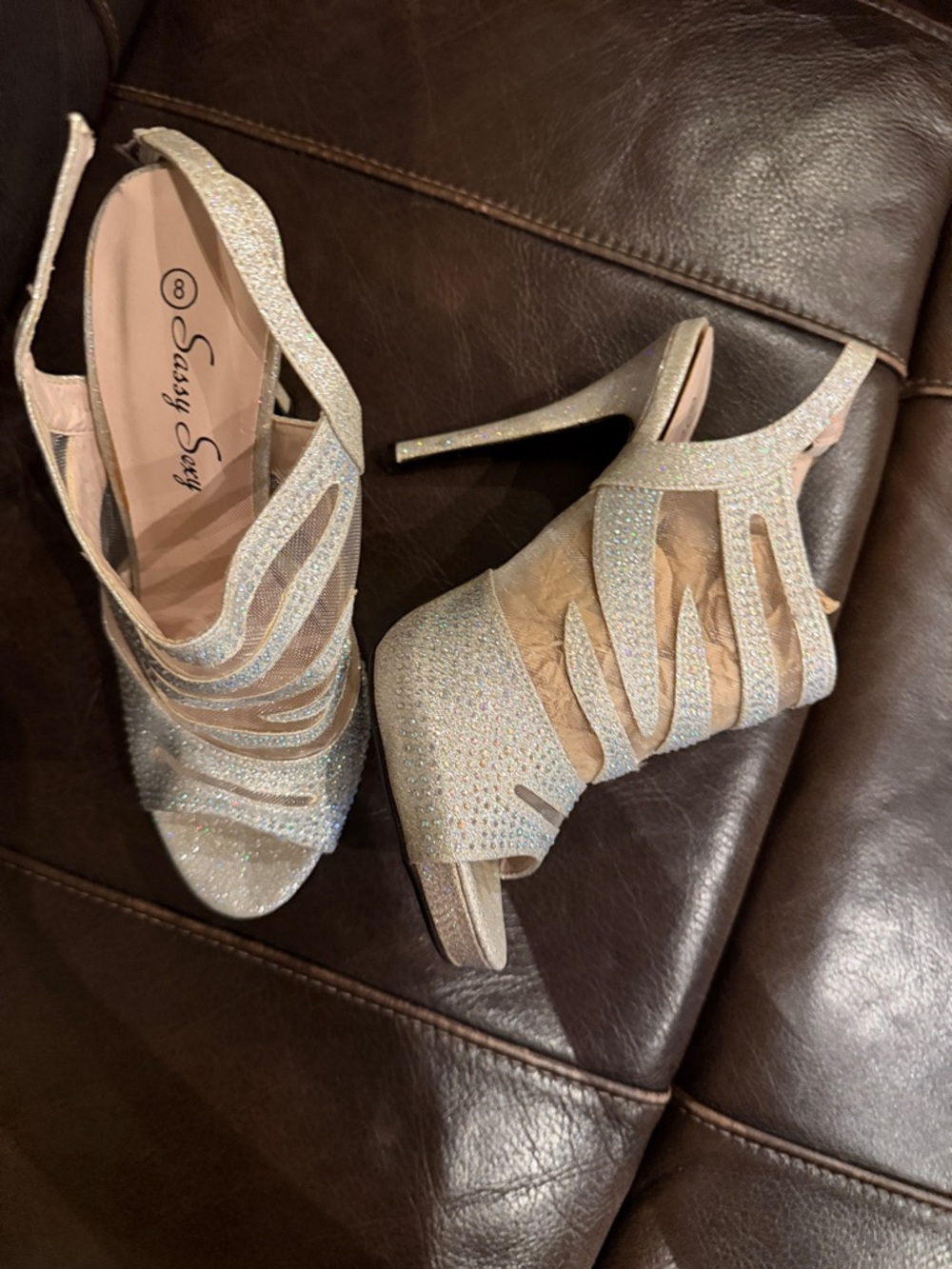 Glitter Open-Toe High Heel Sandals in Champagne